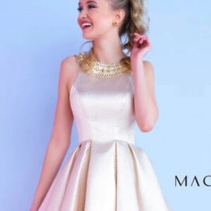 Mac Duggal Gold High Neck Dress